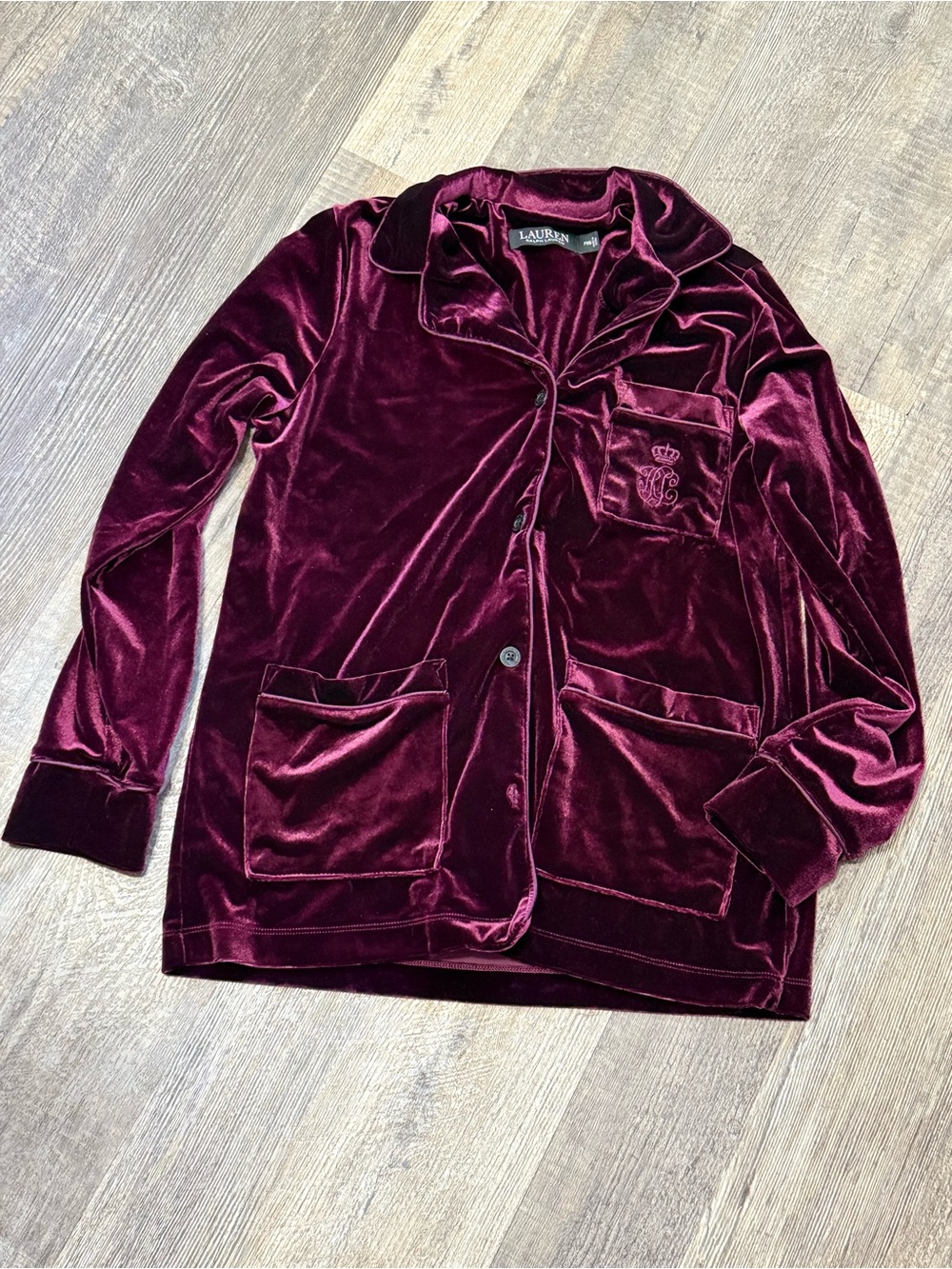 Polo by Ralph Lauren Women's Velvet Button-Front Pajama Jacket in Deep Wine